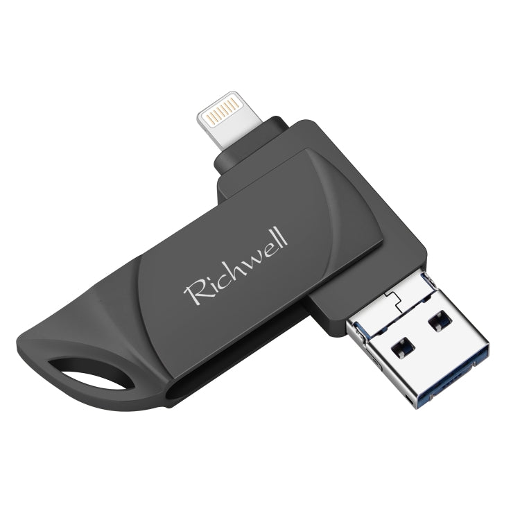 Richwell  DXZ128 USB Flash Disk 128G 3 in 1 Micro USB + 8 Pin + USB 3.0 Compatible IPhone & IOS(Black) - U Disk & Card Reader by Richwell | Online Shopping UK | buy2fix