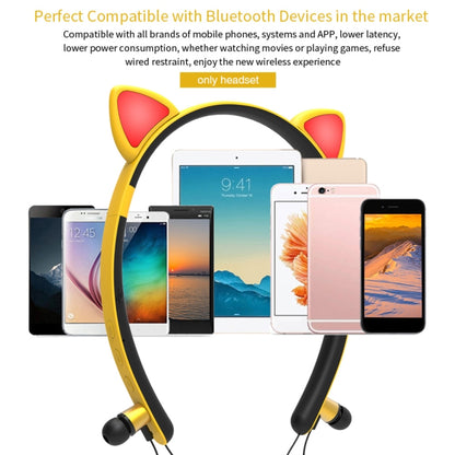 ZW29 Cat Ear Stereo Sound HIFI Fashion Outdoor Portable Sports Wireless  Bluetooth Headset with Mic & LED Light Glowing(Yellow) - Neck-mounted Earphone by buy2fix | Online Shopping UK | buy2fix