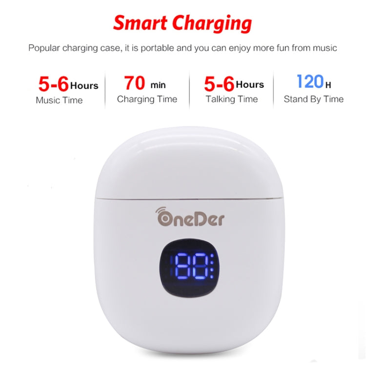 Oneder W16 TWS Bluetooth 5.0 Wireless Bluetooth Earphone with Charging Box, Support HD Call & LED Display Battery(White) - TWS Earphone by OneDer | Online Shopping UK | buy2fix