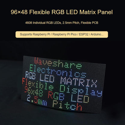 Waveshare Flexible RGB Full-color LED Matrix Panel, 2.5mm Pitch, 96x48 Pixels, Adjustable Brightness Bendable PCB - Other Accessories by Waveshare | Online Shopping UK | buy2fix