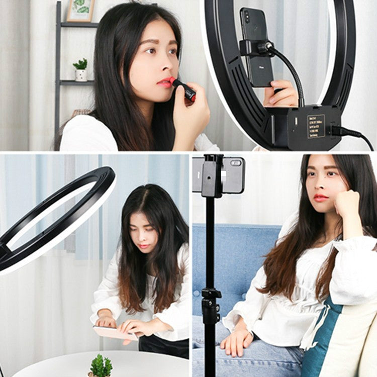 14 inch+Phone Clip Dimmable Color Temperature LED Ring Fill Light Live Broadcast Set With 2.1m Tripod Mount, CN Plug - Consumer Electronics by buy2fix | Online Shopping UK | buy2fix