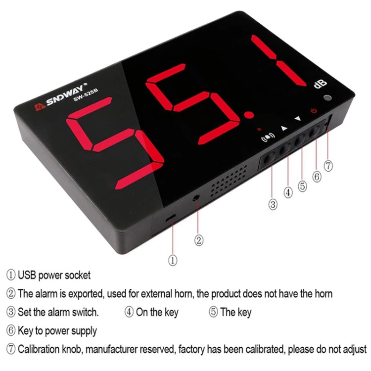 SNDWAY Wall-mounted 30~130dB Large Screen Digital Display Noise Decibel Monitoring Testers, Specification:SW525B with Storage + USB - Light & Sound Meter by SNDWAY | Online Shopping UK | buy2fix