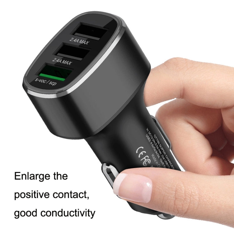 QIAKEY GT780 3 USB Ports Fast Charge Car Charger(Black) - In Car by QIAKEY | Online Shopping UK | buy2fix