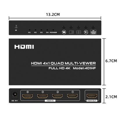FJGEAR FJ-401HF 4 In 1 Out 4K HDMI Splitter Supports Four Screen Segmentation, Plug Type:EU Plug(Black) - Splitter by FJGEAR | Online Shopping UK | buy2fix