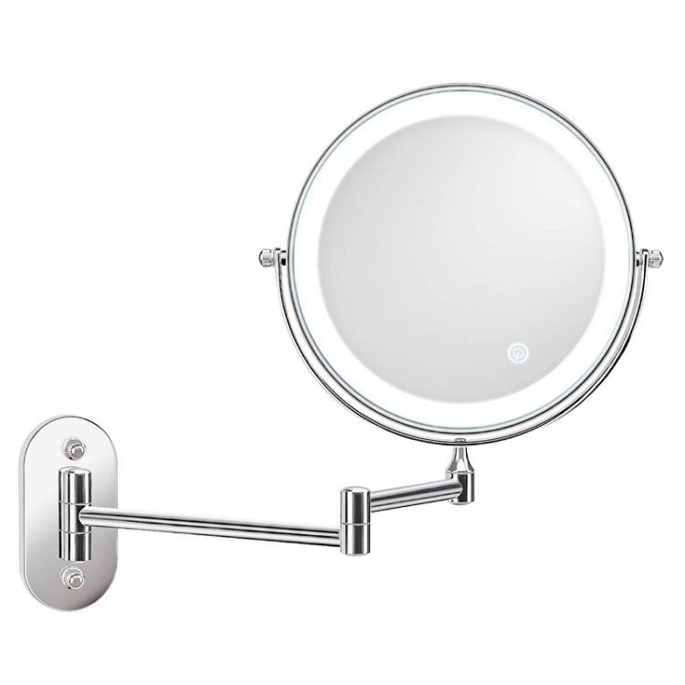 8 Inch Wall-Mounted Double-Sided Makeup Mirror LED Three-Tone Light Bathroom Mirror, Colour:Battery Models Silver(Ten Times Magnification) - Mirror by buy2fix | Online Shopping UK | buy2fix