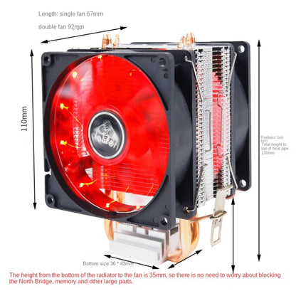 Desktop Computer 4 Copper Tube CPU Radiator Super Quiet Red Light 3-pin Single Fan - Fan Cooling by buy2fix | Online Shopping UK | buy2fix