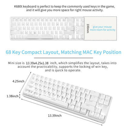 Ajazz K680T Mini USB Wired Dual-mode Charging 68-keys Laptop Bluetooth Mechanical Keyboard, Cable Length: 1.6m, Style:Black Shaft(White) - Wired Keyboard by Ajazz | Online Shopping UK | buy2fix