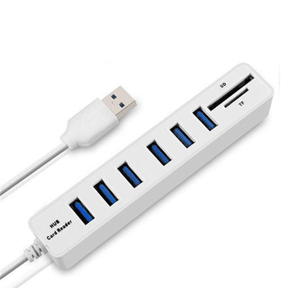 Multi USB 2.0 Hub USB Splitter High Speed 6 Ports with TF SD Card Reader(White) -  by buy2fix | Online Shopping UK | buy2fix