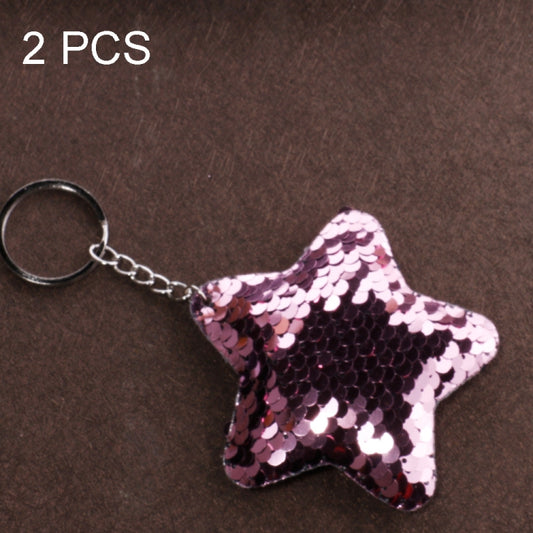 2 PCS Cute Chaveiro Star Keychain Glitter Pompom Sequins Key Chain Gifts for Women Llaveros Mujer Car Bag Accessories Key Ring(Pink) - Key Rings by buy2fix | Online Shopping UK | buy2fix