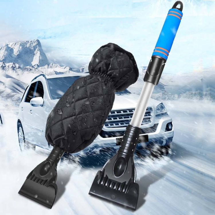 Vehicle-mounted Retractable Snow Shovel With Plush Gloves To Keep Warm Snow Removal Frost And Deicing Tools(Black Gloves) - Ice Scraper by buy2fix | Online Shopping UK | buy2fix