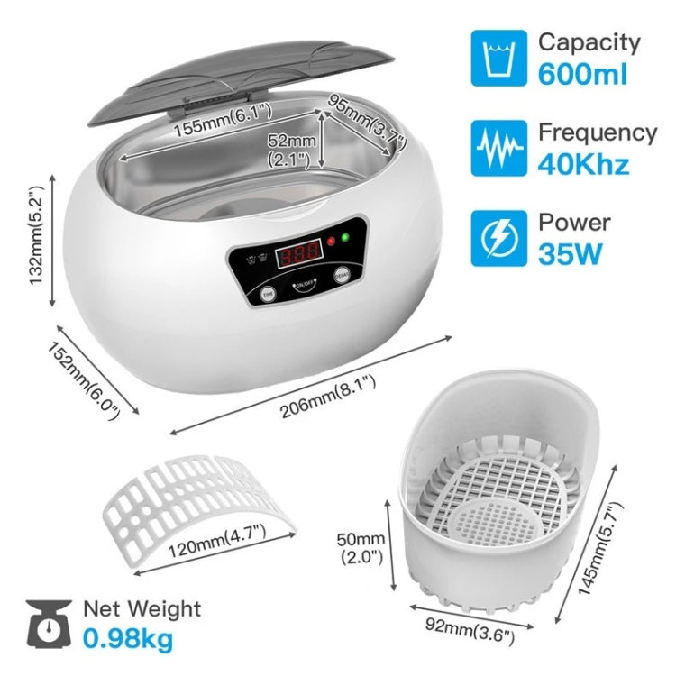 35W 600ml Mini Ultrasonic Cleaner Glasses Jewelry Household Ultrasonic Cleaner, Plug Type:220V UK Plug - Home & Garden by buy2fix | Online Shopping UK | buy2fix