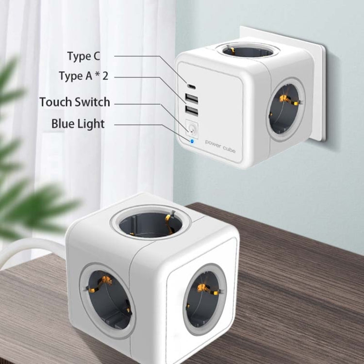 Creative Power Cube Socket Conversion Socket, EU Plug In-line Blue+U+Switch+C - Consumer Electronics by buy2fix | Online Shopping UK | buy2fix