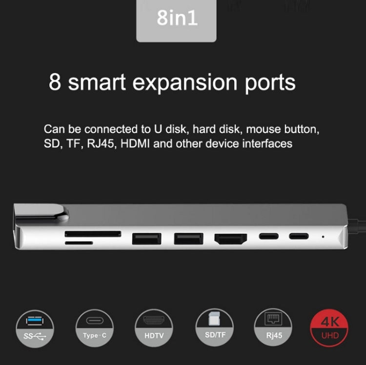 WC7367 8 in 1 87W Type-C to PD+USB3.0x2+SD+TF+HDMI+RJ45+Type-c Docking Station HUB - Computer & Networking by buy2fix | Online Shopping UK | buy2fix