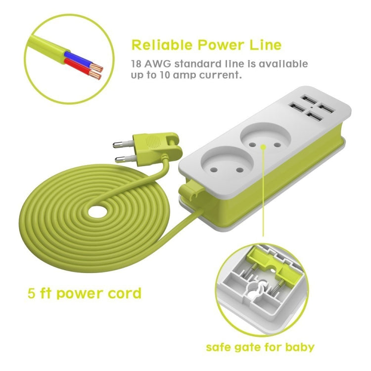 Power Strip 1/2 EU Plug 4 USB Port 1200W 250V 1.5m Cable Wall Portable Multiple Socket EU Plug Outlets(2 OUTLET 4USB) - Consumer Electronics by buy2fix | Online Shopping UK | buy2fix