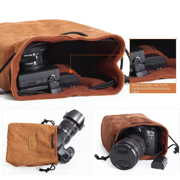 S.C.COTTON Liner Shockproof Digital Protection Portable SLR Lens Bag Micro Single Camera Bag Square Brown L - Camera Accessories by S.C.COTTON | Online Shopping UK | buy2fix