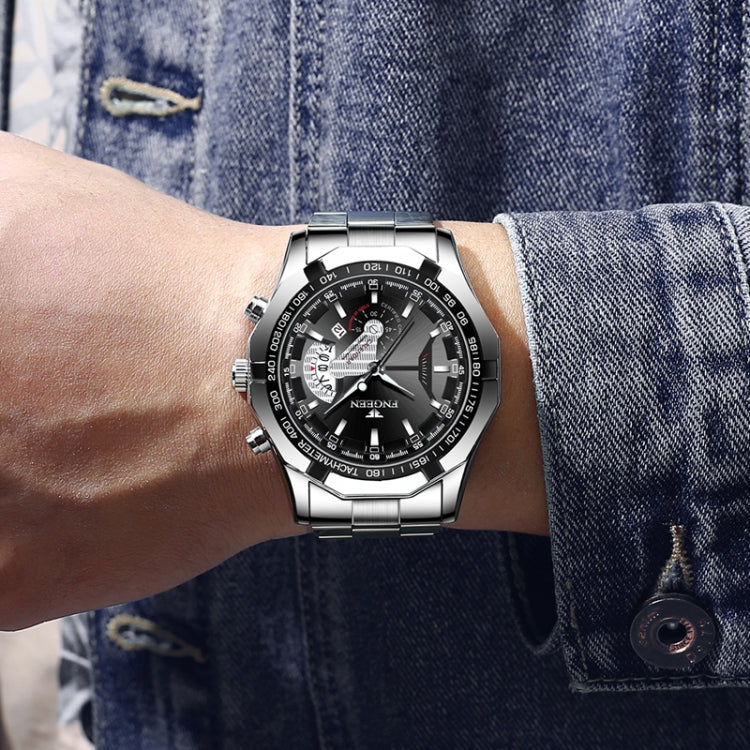 FNGEEN S001 Men Waterproof Watch Calendar Watch(Black Leather Full Gold Black Surface) - Alloy Watches by FNGEEN | Online Shopping UK | buy2fix