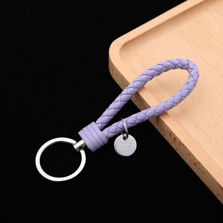 100 PCS Woven Leather Cord Keychain Car Pendant Leather Key Ring Baotou With Small Round Piece(Light Purple) - Key Rings by buy2fix | Online Shopping UK | buy2fix