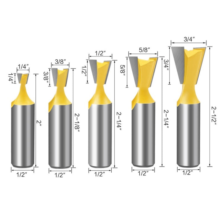 1/2 Handle Dovetail Cutter Wood Engraving Small Milling Cutter, Specification: 5 PCS/Set - Others by buy2fix | Online Shopping UK | buy2fix