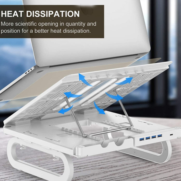 A23 Foldable Notebook Stand With 10-Speed Adjustment Computer Cooling Lifting Stand, Colour:  Detachable Accessories 3.0HUB (White) - Computer & Networking by buy2fix | Online Shopping UK | buy2fix