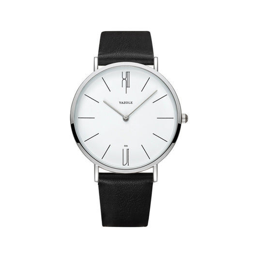 YAZOLE 506 Simple Large Scale Dial Men Business Quartz Watch(Silver Shell White Tray Black Belt) - Leather Strap Watches by YAZOLE | Online Shopping UK | buy2fix