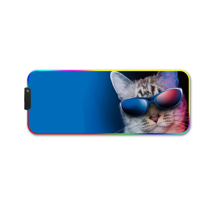 350x600x3mm F-01 Rubber Thermal Transfer RGB Luminous Non-Slip Mouse Pad(Glasses Cat) - Mouse Pads by buy2fix | Online Shopping UK | buy2fix