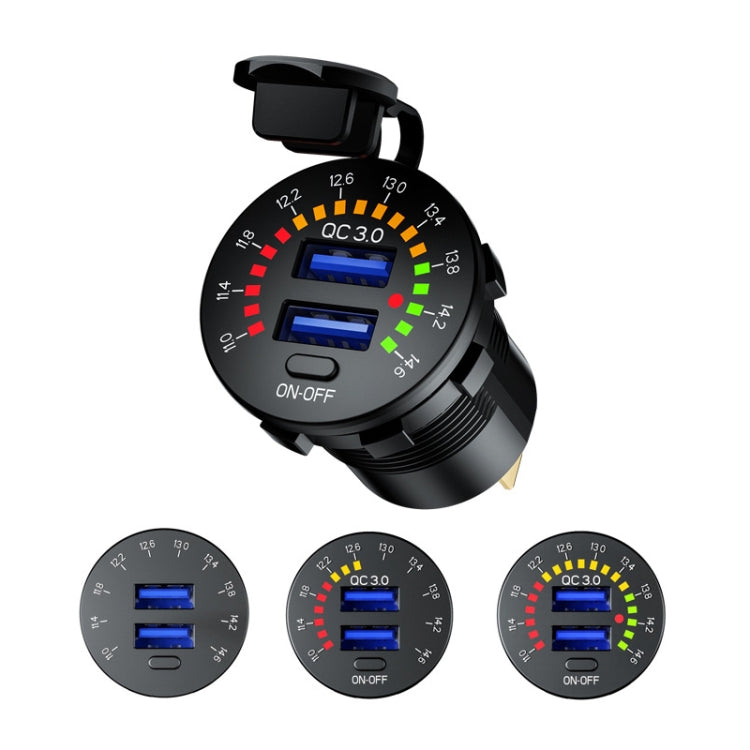 Car Motorcycle Ship Modified With Colorful Screen Display USB Dual QC3.0 Fast Charge Car Charger, Model: P20-B With 60cm Line - In Car by buy2fix | Online Shopping UK | buy2fix