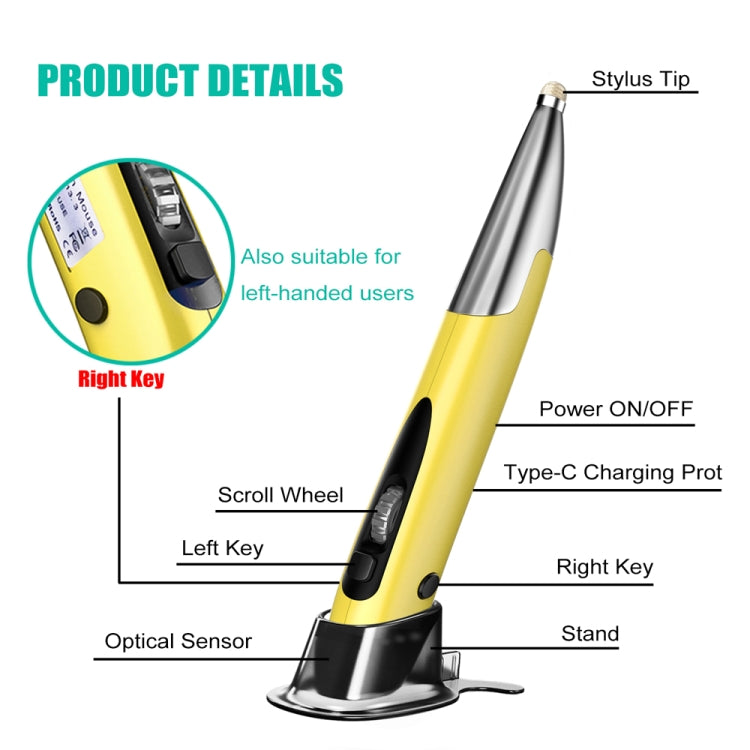 PR-A18 2.4G Charge Mouse Pen Handwritten Glow Wireless Mouse Pen(Yellow) - Wireless Mice by buy2fix | Online Shopping UK | buy2fix