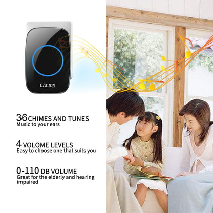 CACAZI H10 1 For 2 Home Wireless Music Doorbell without Battery, Plug:US Plug(Black) - Wireless Doorbell by CACAZI | Online Shopping UK | buy2fix