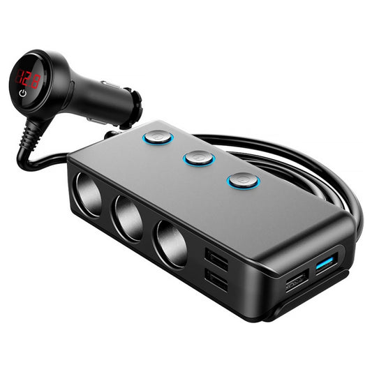 Car Cigarette Lighter Car Charger 3USB Port +1 QC3.0 + 3 Cigarette Lighter Ports + Back Clip Design + LED Display(HC67A) - In Car by buy2fix | Online Shopping UK | buy2fix