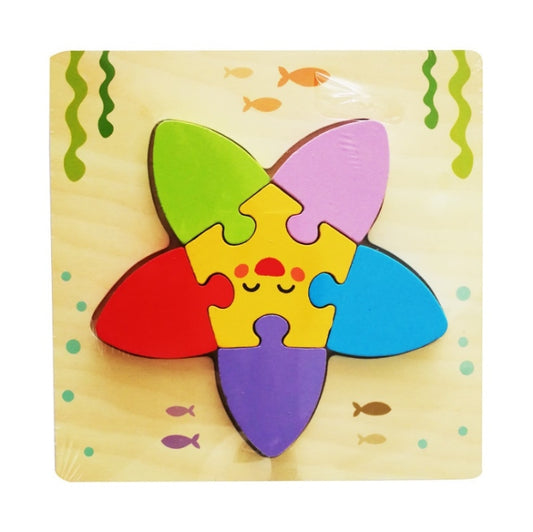 3 PCS Early Childhood Education Wooden Three-Dimensional Jigsaw Puzzle Toy(Y-Starfish) - Puzzle Toys by buy2fix | Online Shopping UK | buy2fix