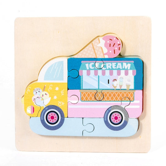 3 PCS Early Childhood Education Wooden Three-Dimensional Jigsaw Puzzle Toy(S-Ice Cream Car) - Puzzle Toys by buy2fix | Online Shopping UK | buy2fix