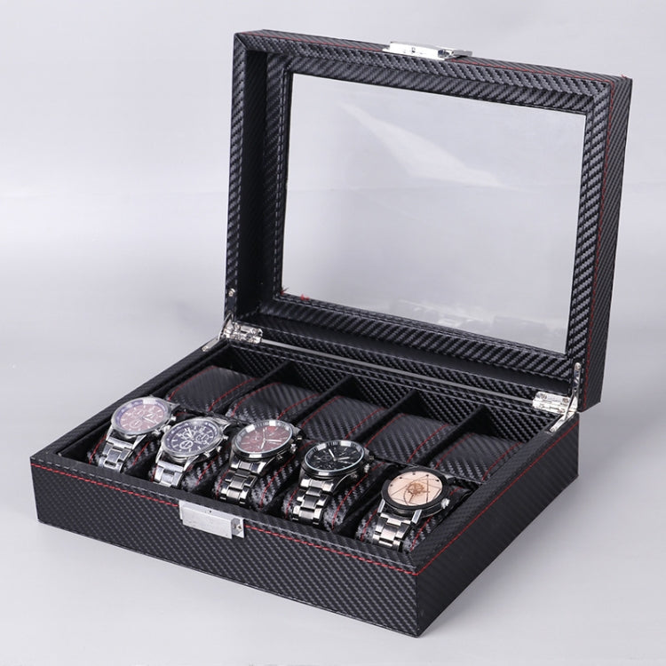 Carbon Fiber PU Leather Watch Box Jewelry Storage Box Packaging Box, Style: 10 Watch Positions - Watch Storages by buy2fix | Online Shopping UK | buy2fix