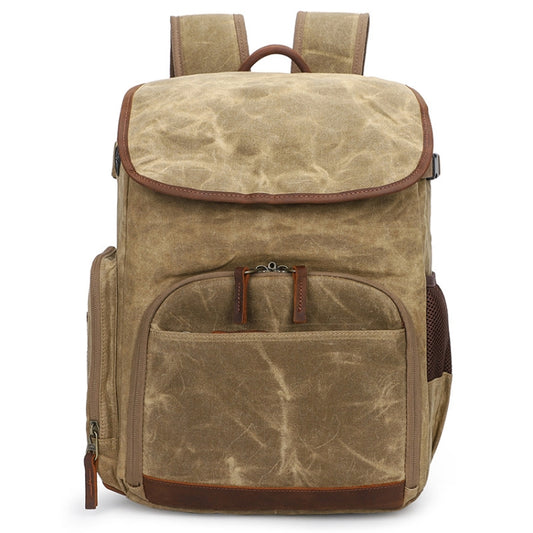 K001-D Leisure Shoulder Camera Bag Waterproof Retro Canvas Camera Storage Backpack(Khaki) - Camera Accessories by buy2fix | Online Shopping UK | buy2fix