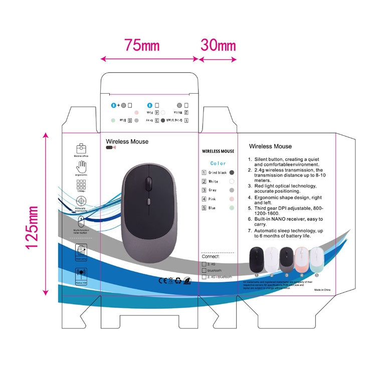 M030 4 Keys 1600DPI Laptop Office Mute Mouse, Style: Wireless (Gray) - Wireless Mice by buy2fix | Online Shopping UK | buy2fix