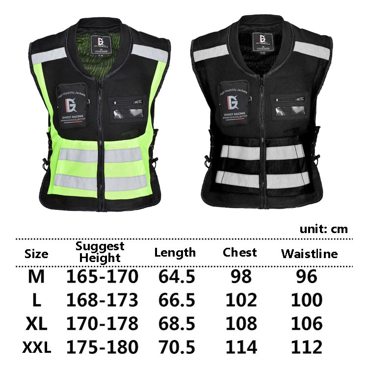 GHOST RACING GR-Y06 Motorcycle Riding Vest Safety Reflective Vest, Size: L(Black) - In Car by GHOST RACING | Online Shopping UK | buy2fix