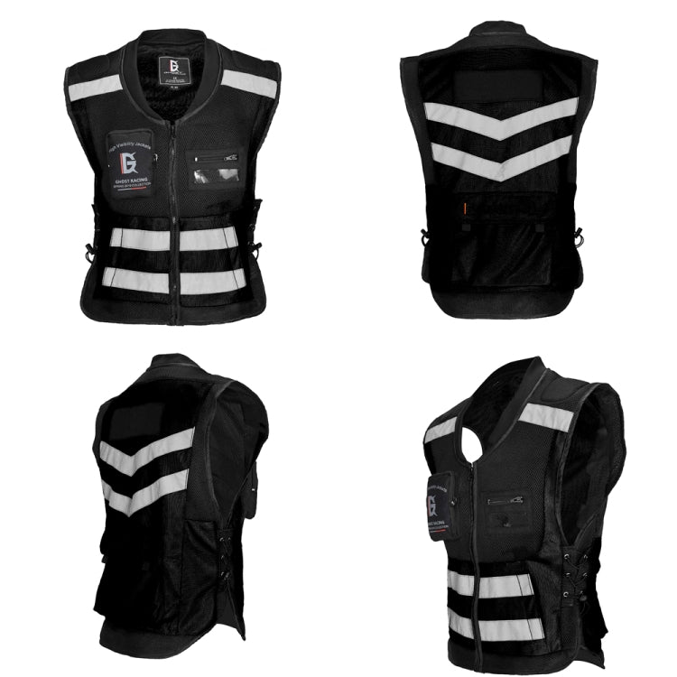 GHOST RACING GR-Y06 Motorcycle Riding Vest Safety Reflective Vest, Size: XXL(Black) - In Car by GHOST RACING | Online Shopping UK | buy2fix