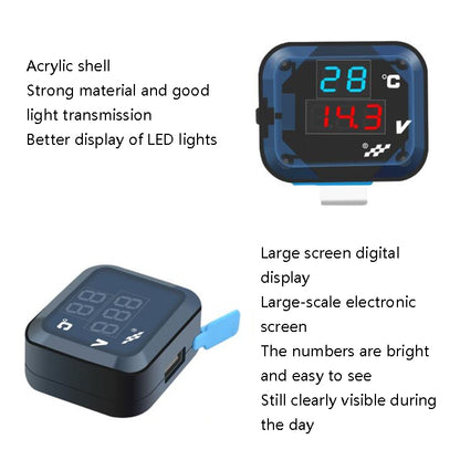 12-24V Motorcycle Modified Electronic Meter Voltage Temperature Table With USB Car Charger(Blue Red) - In Car by buy2fix | Online Shopping UK | buy2fix