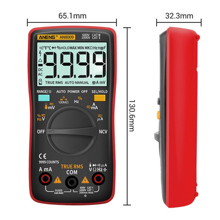 ANENG AN8009 NVC Digital Display Multimeter, Specification: Standard with Cable(Black) - Current & Voltage Tester by ANENG | Online Shopping UK | buy2fix