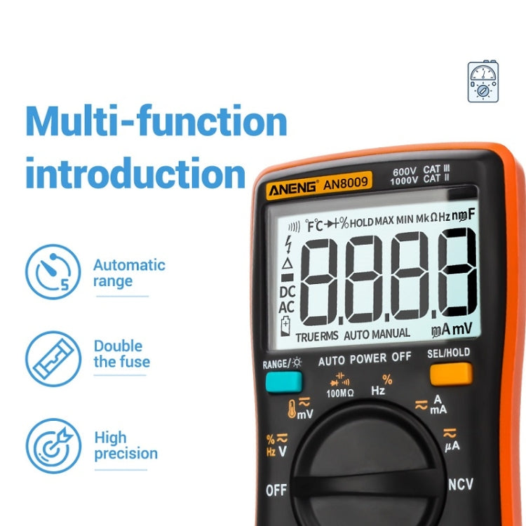 ANENG AN8009 NVC Digital Display Multimeter, Specification: Standard with Cable(Orange) - Consumer Electronics by ANENG | Online Shopping UK | buy2fix