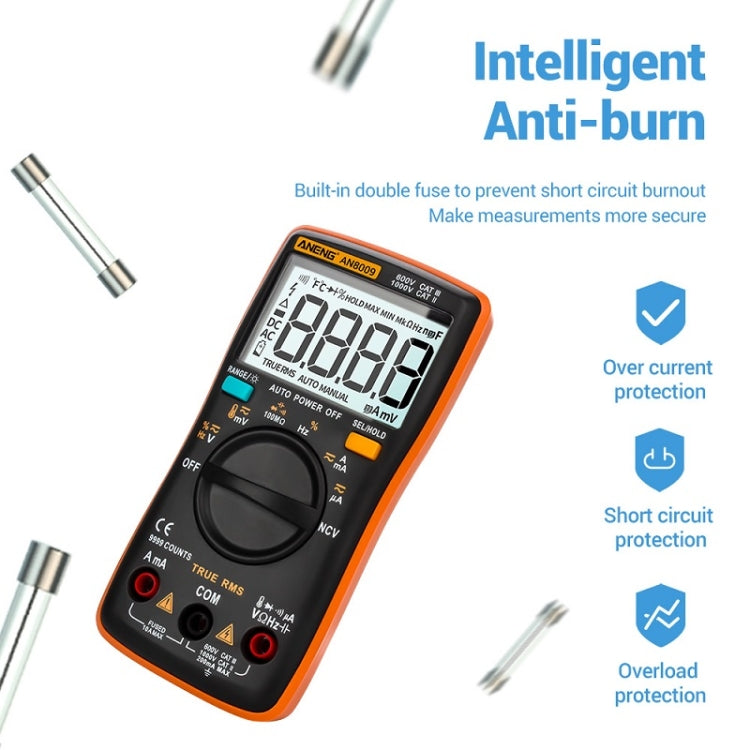 ANENG AN8009 NVC Digital Display Multimeter, Specification: Standard with Cable(Black) - Current & Voltage Tester by ANENG | Online Shopping UK | buy2fix