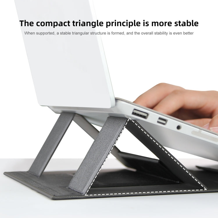 Laptop Leather Folding Stand Tablet Phone Holder(Black) - Computer & Networking by buy2fix | Online Shopping UK | buy2fix