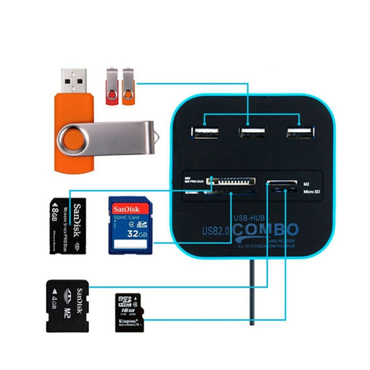 7 In 1 COMBO USB 2.0 HUB Reader(7-ports) - USB 2.0 HUB by buy2fix | Online Shopping UK | buy2fix