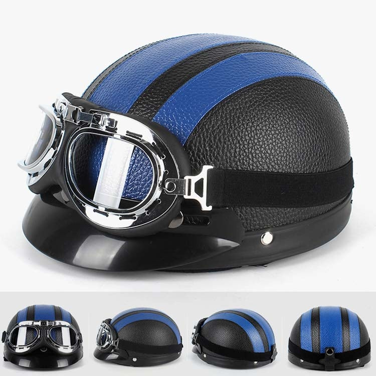 BSDDP A0318 PU Helmet With Goggles, Size: One Size(Black Blue) - In Car by BSDDP | Online Shopping UK | buy2fix
