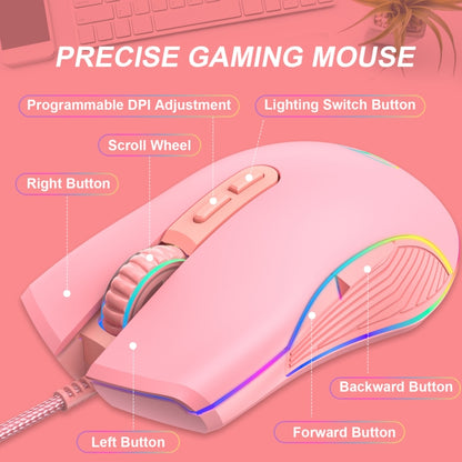 E32  7 Keys 3200 DPI Pink Girls RGB Glowing Wired Mouse Gaming Mouse, Interface: Type-C - Wired Mice by buy2fix | Online Shopping UK | buy2fix