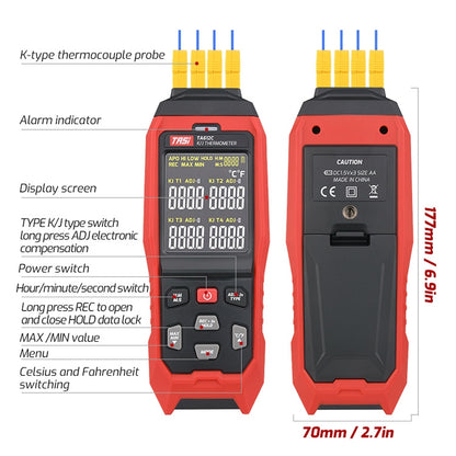 TASI Contact Temperature Meter K-Type Thermocouple Probe Thermometer, Style: TA612B Dual Channels - Thermostat & Thermometer by TASI | Online Shopping UK | buy2fix