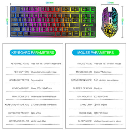 ZIYOU LANG T87 Gaming Luminous Wireless Keyboard and Mouse Set(Blue) - Wireless Keyboard by ZIYOU LANG | Online Shopping UK | buy2fix