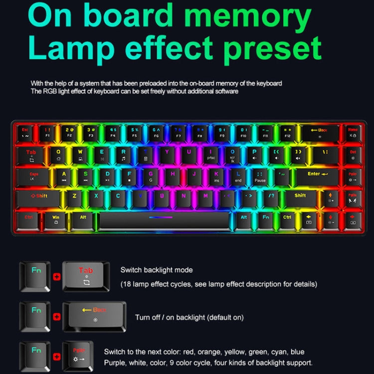 ZIYOU LANG T8 68 Keys RGB Luminous Gaming Mechanical Keyboard, Cable Length:1.6m(Pink Green Shaft) - Wired Keyboard by ZIYOU LANG | Online Shopping UK | buy2fix