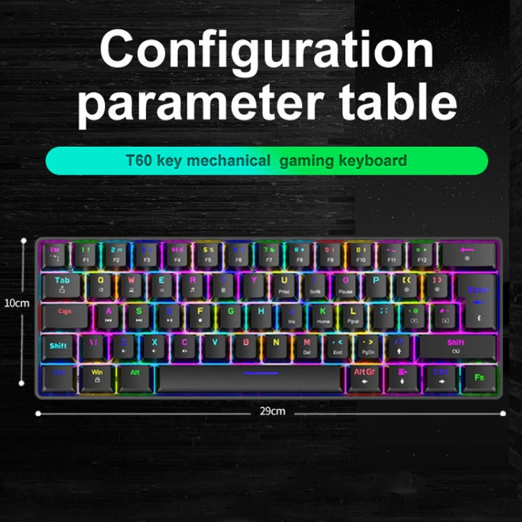 ZIYOU LANG T60 62-Key RGB Luminous Mechanical Wired Keyboard, Cable Length:1.5m(Black Green Shaft) - Wired Keyboard by ZIYOU LANG | Online Shopping UK | buy2fix