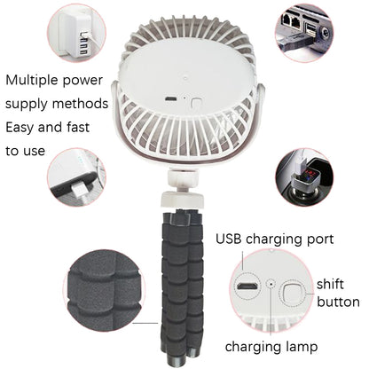 Octopus Stroller Deformation Fan Desktop Portable Handheld USB Small Fan, Colour: 2200mAh Black - Consumer Electronics by buy2fix | Online Shopping UK | buy2fix