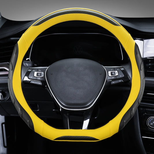 Leather Carbon Fiber Stitching Car Steering Wheel Set, Diameter: 38cm(Black Yellow D Shape) - In Car by buy2fix | Online Shopping UK | buy2fix